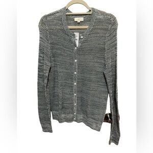 LOFT - Loose Knit Gray / White Caridgan - Size L NWT